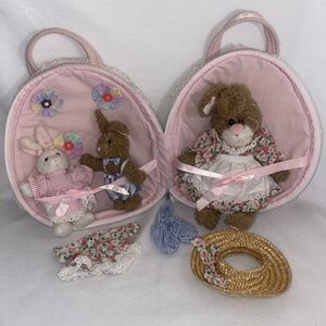 Easter Bunny Rabbit Stuffed Animal Toy Doll Clothes Egg Stripe Case Vintage rare